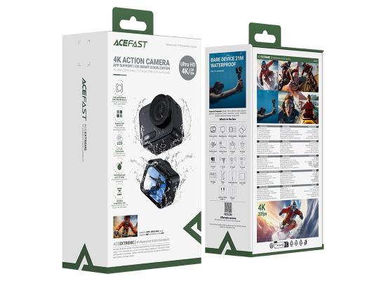 ACEFAST X1 4K Action Camera, 20MP High-Resolution 30 Fps, 170° Ultra-Wide-Angle Lens, 2.1-Inch High-Definition LCD Touchscreen, Waterproof - Black
